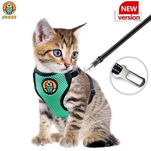 AWOOF Kitten Harness and Leash Escape Proof, Adjustable Cat Kitten Puppy Walking Jacket with Metal Leash Ring, Soft Breathable Small Pet Vest