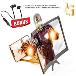 Curved Screen Magnifier -3D- 2 to 4 Times Amplifier for Smartphone Display with Radiation Protection - 12-Inch HD Universal Magnifying Stand for Movies, Video - with Wireless Waterproof Earphones