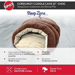 Sleep Zone Corduroy Cuddle Cave Dog Bed - Fabric Bottom - 22X17 Inches / Chocolate / Attractive, Durable, Comfortable, Washable. By Ethical Pets