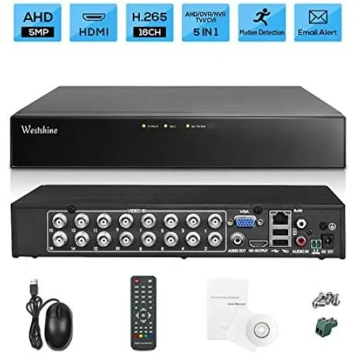 Westshine 16CH 5MP DVR H.265 CCTV Security Digital Video Recorder,4K output/P2P Cloud/Motion Detection Email Alert/Remote Smartphone Access-Fits for 5MP/4MP/1080P AHD/TVI/CVI/IP Camera(NO HDD) Westshine 16CH 5MP DVR H.265 CCTV Security Digital Video Recorder,4K output/P2P Cloud/Motion Detection Email Alert/Remote Smartphone Access-Fits for 5MP/4MP/1080P AHD/TVI/CVI/IP Camera(NO HDD)