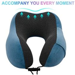 Travel Pillow, Neck & Cervical Pillows Pure Memory Foam Head Support Super Soft for Sleeping Rest, Airplane Car Bus & Home with Machine Washable Cover, Reusable Bag & Large Side Cellphone Pocket -Blue