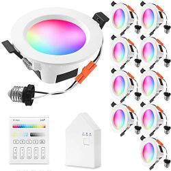 Smart LED Downlights Kit, Sumaote 10pcs 9W LED Recessed Lights WiFi & Bluetooth Smart phone Control RGBCW CCT 2700K-6500K Daylight Ceiling Lights with Smart Panel, Fits for Alexa, Google Home