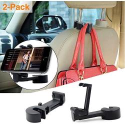 Jteman Car Headrest Hook Phone Holder with Universal Car Hook,2 in 1 Car Hook Mobile Phone Bracket for Hanging Bag, Purse,Cloth,Umbrella, Grocery - Set of 2 (Black)