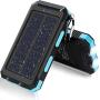 Solar Charger, 20000mAh Portable Outdoor Waterproof Solar Power Bank, Camping External Backup Battery Pack Dual 5V USB Ports Output, 2 Led Light Flashlight with Compass (Blue)
