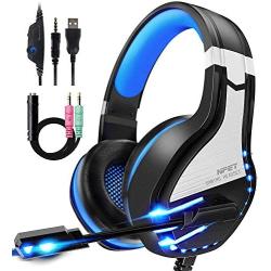 NPET HS10 Stereo Gaming Headset for PS4, PC, Xbox One Controller, Noise Cancelling Over-Ear Headphones with Mic, Soft Memory Earmuffs, LED Backlit, Volume Control