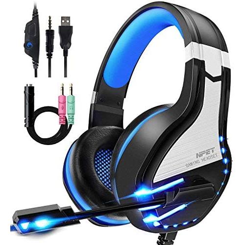 NPET HS10 Stereo Gaming Headset for PS4, PC, Xbox One Controller, Noise Cancelling Over-Ear Headphones with Mic, Soft Memory Earmuffs, LED Backlit, Volume Control