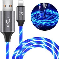 LED Phone Charger Cable - 6.5ft Light Up Visible Flowing Charger Charging Cord Compatible with 11 Pro Max XS XR X 8 7 6S 6 Plus 5S 5 (Blue)