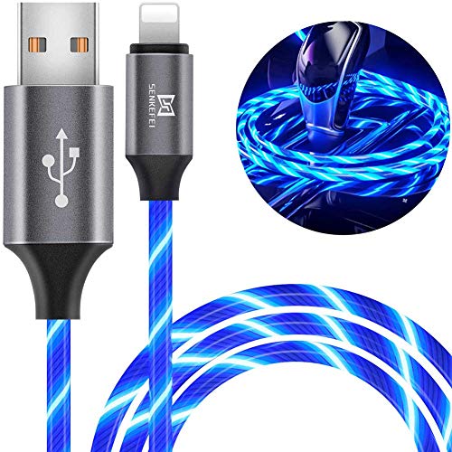 LED Phone Charger Cable - 6.5ft Light Up Visible Flowing Charger Charging Cord Compatible with 11 Pro Max XS XR X 8 7 6S 6 Plus 5S 5 (Blue)