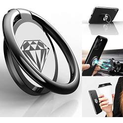 Phone Ring Holder Finger Kickstand, A-Maker 360° Rotation Metal Phone Ring Stand,Phone Ring Grip for Magnetic Car Mount Compatible with iPhone, Samsung Galaxy All Smartphone (Black)