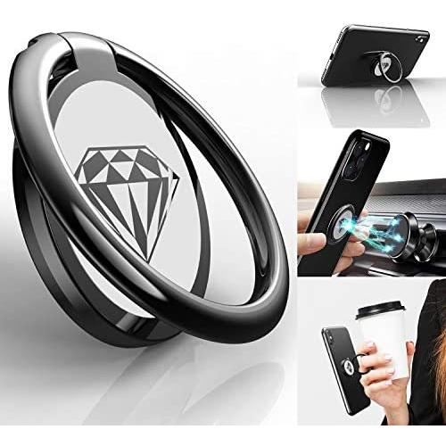 Phone Ring Holder Finger Kickstand, A-Maker 360° Rotation Metal Phone Ring Stand,Phone Ring Grip for Magnetic Car Mount Compatible with iPhone, Samsung Galaxy All Smartphone (Black)