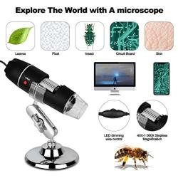 USB Digital Microscope,40X to 1000X Magnification Endoscope Mini Camera with 8 LEDs and Microscope Metal Stand,Compatible with Android, Mac,Window 7 8 10 for Kids, Students, Adults (Black)