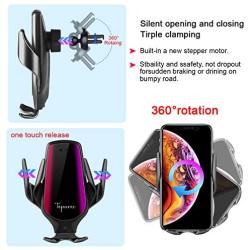 Smart Sensor Wireless Car Charger Mount, Automatic Clamping QC/QI 10W Fast Charging Car Charger Holder Compatible with iPhone 11/Xs/Xs Max/XR/X /8,Samsung Galaxy Note 9/ S9/ S9+/ S8 etc(Black)