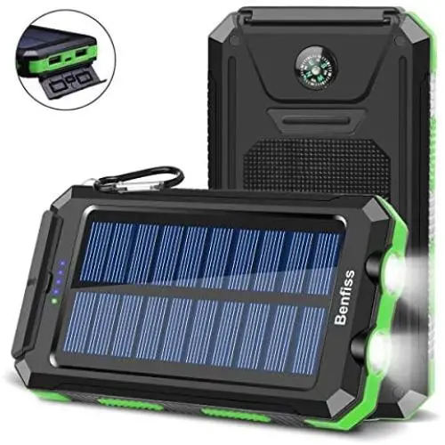 Solar Charger 20000mAh, BENFISS Ultra-Portable Durable Solar Power Bank with 2 USB Output 2 LED Flashlight and Compass, Waterproof Solar Cell Phone Charger for Outdoor Activities/Emergency (Green)