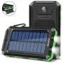 Solar Charger 20000mAh, BENFISS Ultra-Portable Durable Solar Power Bank with 2 USB Output 2 LED Flashlight and Compass, Waterproof Solar Cell Phone Charger for Outdoor Activities/Emergency (Green)
