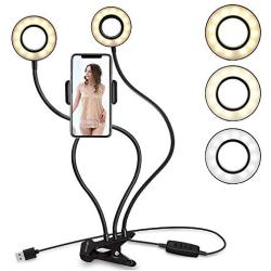 Selfie Ring Light for Phone,Double LED Ring Light with Stand and Phone Holder for Live Stream/Makeup,Small Ring Light with 3 Light Modes and 10 Brightness Levels