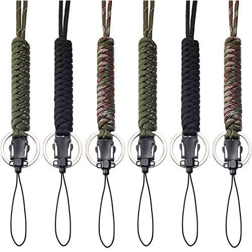 Bememo 6 Pieces Paracord Lanyard Keychain Utility Necklace Rope Cord Wrist Strap Parachute Cellphone Camera ID Holders for Outdoor Hiking Camping