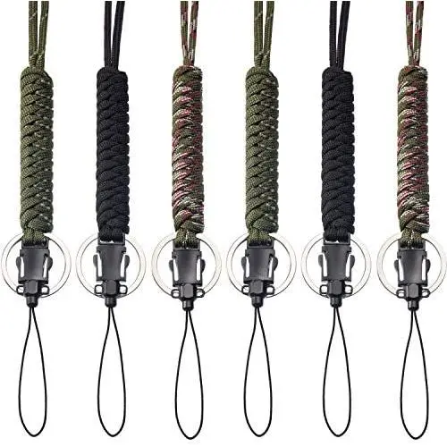 Bememo 6 Pieces Paracord Lanyard Keychain Utility Necklace Rope Cord Wrist Strap Parachute Cellphone Camera ID Holders for Outdoor Hiking Camping