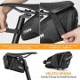 WIOR Strap-on Bike Saddle Bag, 1.5L Waterproof Bike Under Seat Bag with Zipper & Reflective Stripes, Mountain Road Bikes Bicycle Pouch Under Seat for Outdoor Riding Cycling Accessories (Black)