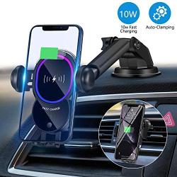 WALOTAR Wireless Car Charger, Triangle Linkage Auto-Clamping 10W Qi Fast Car Phone Mount Dashboard Windshield Air Vent Holder Compatible with iPhone 11 Pro Max Xs XR X 8,Samsung S10 S9 S8 Note 10 etc