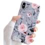 YeLoveHaw iPhone Xs Case for Girls, Flexible Soft Slim Fit Full-Around Protective Cute Shell Phone Case Cover with Purple Floral and Gray Leaves Pattern for iPhone X/XS 5.8 Inch (Pink Flowers)