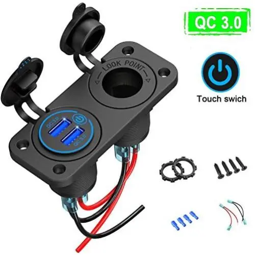 Quick Charge 3.0 USB Car Socket, Waterproof QC 3.0 Dual USB Car Charger with Touch Switch and One 200W Cigarette Lighter Adapter for Rocker Switch Panel on 12V/24V Car, Marine, Boat, Motorcycle, Truck Quick Charge 3.0 USB Car Socket, Waterproof QC 3.0 Dual USB Car Charger with Touch Switch and One 200W Cigarette Lighter Adapter for Rocker Switch Panel on 12V/24V Car, Marine, Boat, Motorcycle, Truck