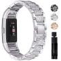 Valchinova Fitbit Charge 2 Band with Bling Rhinestone Adjustable Metal Fitbit Charge 2 Strap Bracelet Replacement Black Silver Rose Gold (Silver)