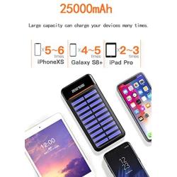 Solar Power Bank 25000mAh Portable Charger Battery High Capacity with Digital Display LCD Screen, 3 USB Output & 2 Input, Compatible Smartphone, Tablet and More