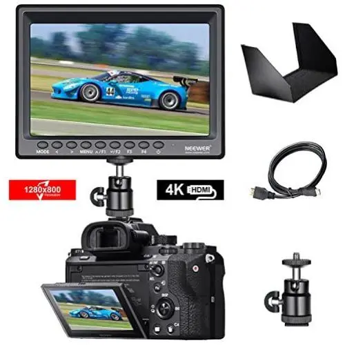 Neewer F100 7-inch 4k 1280x800 IPS Screen Camera Field Monitor with 1 Mini HDMI Cable for BMPCC,AV Cable for FPV, 16:10 or 4:3 Adjustable Display Ratio for DSLR and Camcorder(Battery NOT Included) Neewer F100 7-inch 4k 1280x800 IPS Screen Camera Field Monitor with 1 Mini HDMI Cable for BMPCC,AV Cable for FPV, 16:10 or 4:3 Adjustable Display Ratio for DSLR and Camcorder(Battery NOT Included)