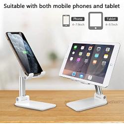 Cell Phone Stand,Nesyd Angle Height Adjustable Desktop Holder Tablet Stand Mobile Phone Mount for Desk Sturdy Aluminum Metal Stand Compatible with Mobile Phone/iPad/Kindle/Tablet (White)