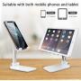 Cell Phone Stand,Nesyd Angle Height Adjustable Desktop Holder Tablet Stand Mobile Phone Mount for Desk Sturdy Aluminum Metal Stand Compatible with Mobile Phone/iPad/Kindle/Tablet (White)