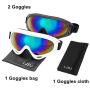 LJDJ Ski Goggles, Pack of 2 - Snowboard Adjustable UV 400 Protective Motorcycle Goggles Outdoor Sports Tactical Glasses Dust-Proof Combat Military Sunglasses for Kids Boys Girls Youth Men Women