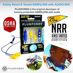 Plugfones Basic Pro Wireless Bluetooth in-Ear Earplug Earbuds - Noise Reduction Headphones with Noise Isolating Mic and Controls (Blue & Yellow)