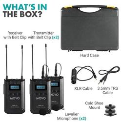 Movo WMX-20-DUO 48-Channel UHF Wireless Lavalier Microphone System with 1 Receiver, 2 Transmitters, and 2 Lapel Microphones Compatible with DSLR Cameras (330 ft Audio Range)