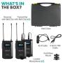 Movo WMX-20-DUO 48-Channel UHF Wireless Lavalier Microphone System with 1 Receiver, 2 Transmitters, and 2 Lapel Microphones Compatible with DSLR Cameras (330 ft Audio Range)