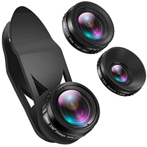 AMIR Phone Camera Lens, 230°Fisheye Lens, 0.65X Super Wide Angle Lens, 15X Macro Lens, for Tik Tok, Vlog Video, Clip on Phone Lens for iPhone 11 11 Pro, X, XS, XR 8 7 Plus 7, Samsung, Smartphones