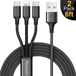 Multi Charging Cable, Multi Charger Cable 6FT 2Pack Universal 3 in 1 Multiple USB Cable Fast Charging Cord Adapter with Type C, Micro USB Port Compatible with Tablets/Galaxy/Pixel and More