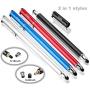 Bargains Depot Capacitive Stylus/Styli 2-in-1 Universal Stylus Pens for All Touch Screen Tablets/Cell Phones with 20 Extra Replaceable Soft Rubber Tips (4 Pieces, Black/Red/Silver/Blue)