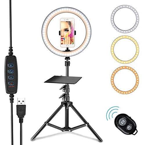 10.2" Selfie Ring Light with Tripod Stand, 26.77 to 62.99 Extendable, 3 Colors Dimmable with 160 LED, 3200-5800K Ra>90, Phone Holder, Rack, Remote Control, Compatible iPhone and Android, Video