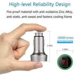 Palumma 24W/4.8A Dual USB Car Charger, 12V to USB Outlet with Cigarette Lighter Voltage Meter LED/LCD Display Battery Low Voltage Warning (Silver)