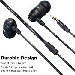 Moxking Wired Durable Metal Earphones Earbuds with Microphone and Volume Control, Deep Bass Clear Sound Noise Isolating in Ear Headphones, Stereo Ear Buds for Cell Phones, Laptop, Tablet, Gaming Black