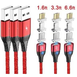 A.S 3 in 1 Magnetic USB Cable, Fast Charging & Data Sync Cable with Diamond Led, Compatible with Micro USB I-Product and Type C Smartphones (1.6ft,3.3ft,6.6ft Red)