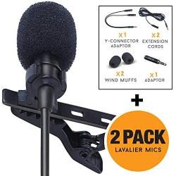 SoLID (TM) Lavalier Lapel Microphone 2 Pack Complete Set Omnidirectional Mic for Desktop PC Computer, Mac, Smartphone, iPhone, GoPro, DSLR, Camcorder for Podcast, YouTube, Vlogging, and DJs