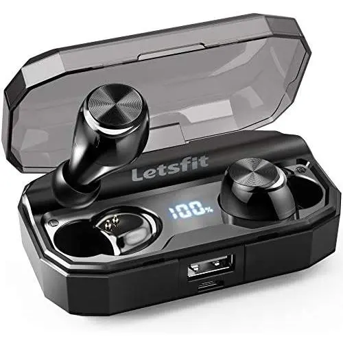 Wireless Earbuds, Letsfit IPX6 Waterproof, 80H Playtime with Wireless Charging Case, Bluetooth 5.0 Headphones Deep Bass Stereo Earphones in-Ear Built-in Mic for Sports Wireless Earbuds, Letsfit IPX6 Waterproof, 80H Playtime with Wireless Charging Case, Bluetooth 5.0 Headphones Deep Bass Stereo Earphones in-Ear Built-in Mic for Sports