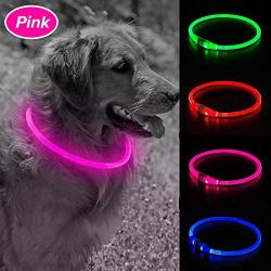 USB Rechargeable LED Dog Collar - Glowing Pet Collar for Dogs, Light Up Doggy Collars Keep Your Dogs Be Seen& Be Safe Adjustable Size Flashing Collars