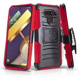 CasemartUSA Phone Case for [LG Premier Pro Plus (L455DL)], [Refined Series][Red] Cover with Kickstand & Holster for LG Premier Pro Plus (Tracfone, Simple Mobile, Straight Talk, Total Wireless)