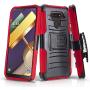 CasemartUSA Phone Case for [LG Premier Pro Plus (L455DL)], [Refined Series][Red] Cover with Kickstand & Holster for LG Premier Pro Plus (Tracfone, Simple Mobile, Straight Talk, Total Wireless)