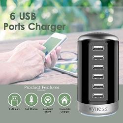 6 Ports Desktop Charging Station,USB Hub Wall Charger with QC 2.1,Compatible for Smart Phones, Tablets, and Other Electronics （Black ）