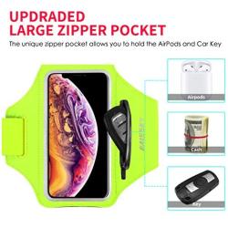 Running Armband with Airpods Bag Cell Phone Armband for iPhone 11/11 Pro/XR/XS/8/7, Water Resistant Sports Phone Holder Case with Touchscreen & Zipper Slot Car Key Holder for 6.5 inches Phone (Green)