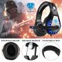 BUTFULAKE GH-1 Gaming Headset for PS4, Xbox One, Xbox One S, PC, Nintendo Switch, Mac, Laptop, Computer, 3.5mm Wired Pro Stereo Over Ear Gaming Headphones with Noise Cancelling Mic &LED Light, Blue