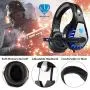 BUTFULAKE GH-1 Gaming Headset for PS4, Xbox One, Xbox One S, PC, Nintendo Switch, Mac, Laptop, Computer, 3.5mm Wired Pro Stereo Over Ear Gaming Headphones with Noise Cancelling Mic &LED Light, Blue